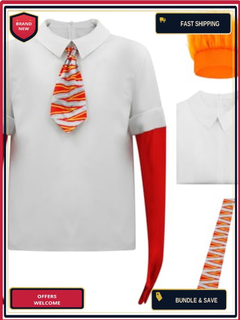 Men's Anger Costume Shirt with Tie and Gloves, Polyester Spandex, Halloween